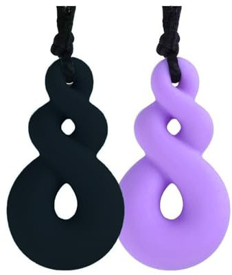 Silicone Chew Necklace, 2 Pack Sensory Chew Toys Bundle for Kids with Teething, ADHD, Autism, Biting Needs, Oral Motor Chewy Teether Pendant for Boys & Girls