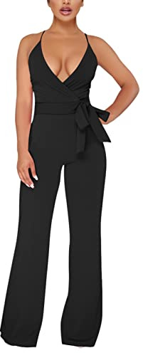 Jumpsuit Donna Elegante Cerimonia Jumpsuit Tutina Tute Larghe a Gamba Larga Tuta Lunga Casual Senza Maniche Jumpsuit Con Spalle Scoperte Capestro Jumpsuit Cocktail Overall Cerimonia Con Maniche Corte
