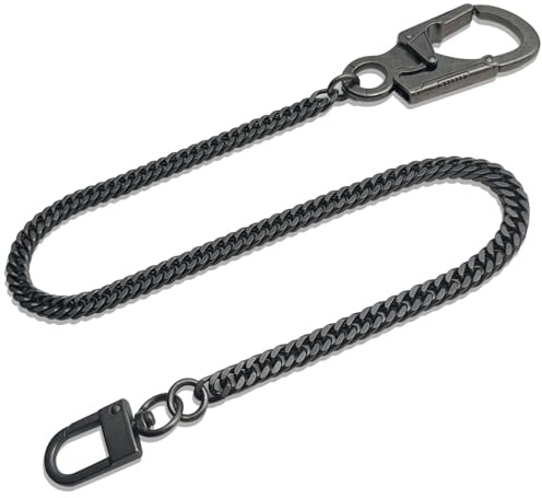 Ahiller Cadena Tipo Cartera, cadena de bolsillo de 25 pulgadas para hombre, llavero largo con mecanismo de bloqueo doble, cadena de motociclista resistente, cadena de cinturón, Dk-Gris Pistola