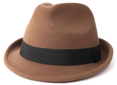 Zylioo Chapeaux Trilby en Feutre Large-XLarge, Chapeau Fedora Réglable avec Bord Roulé, Chapeau Jazz Cubain Vintage à Petit Bord avec Ruban