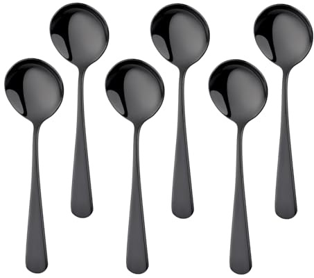 Buyer Star Cucharas soperas de acero inoxidable, 6 cucharas redondas de postre, cubiertos de 6,3 pulgadas, cuchara de acero inoxidable para cereales, avenas, frutas, yogur, apto para lavavajillas (6,