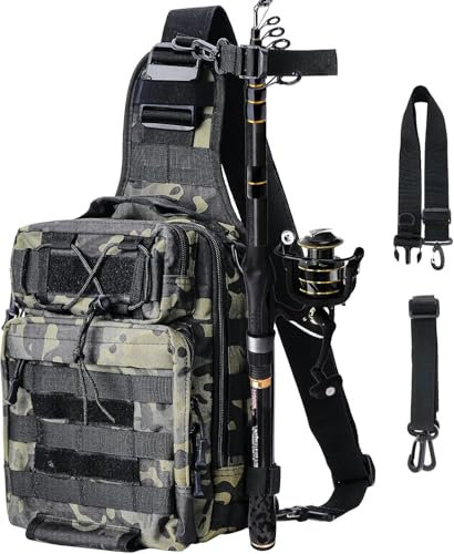 Gkstly Camouflage Green Fishing Backpack Multi-Pocket Waterproof Sling Fishing Storage Bag 23 x 11 x 28 cm (9 x 4.3 x 11inch)