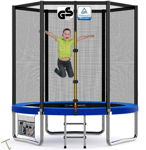 Devoko Trampolino Elastico per Adulti e Bambini, Tappeto Elastico da Giardino Ø 183/228/305/366/427 cm | Set Completo con Rete di Sicurezza, Scaletta, Copertura, Rete per Scarpe,50 kg(Blu)
