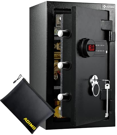 ADIMO Fireproof Safe Box, Large Heavy Duty Home Safe with Money & Document Bag for Cash, Keys Lock & Digital Keypad, Built-in Light, 1.8 CuFt Fireproof Waterproof Money Box for Home Office Business
