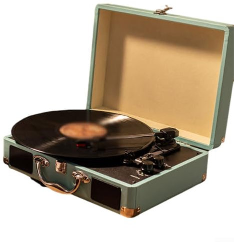 Hasaller Tourne-disque vinyle portable rétro avec haut-parleurs intégrés, phonographe vintage en dents bleues, tourne-disque entraîné par courroie (D)