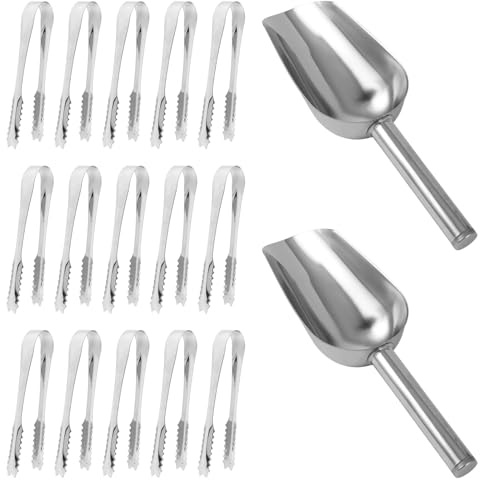 Ensemble de Pinces à Glace en Acier Inoxydable, 15 Pinces à Sucre et 3 Cuillères à Glace, Pinces à Bonbons, Pinces à Glaçons, Pinces à Barres Chocolatées, Accessoires Bar, pour Mariage, Fête, Buffet