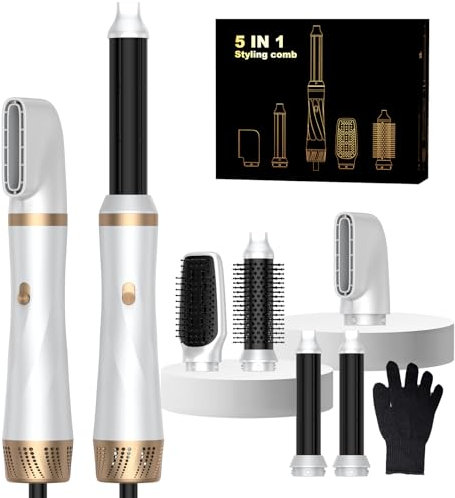 Air Styler Set Magic Styler, Hair Styler 5 in 1, Hair Dryer Brush with Curl, Straighten, Volumise, Smooth and Hairdryer Brushes for Styling, Hot Hair Styler