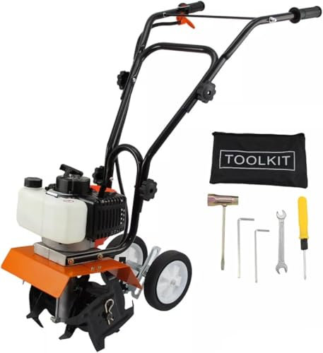 Motozappa a Scoppio, Motore 52cc, Larghezza di Lavoro 30 cm, Profondità 15 cm, Kit Attrezzi Incluso, Zappa per Terreno