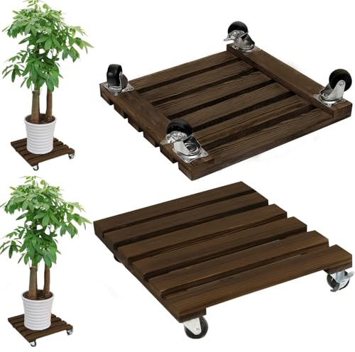 Rouleau Pour Plantes Carré, 2 Rouleaux pour Fleurs 30x30cm Avec Plateau Rond, Rouleau Pour Plantes Avec Capacité De Charge 100 Kg, Rouleau pour Plantes D'ExtéRieur, Sous-Verre Pour Pot de Fleurs Avec