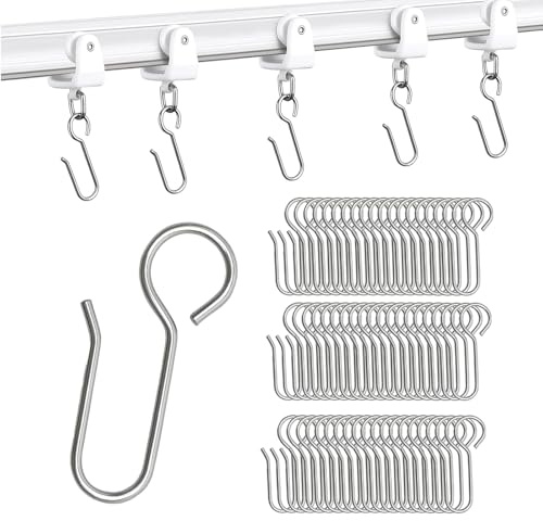 60 Pcs Metal Curtain Hooks Silver S Shaped Curtains Hook Metal Curtain Hooks for Window Ceiling Drape Track Bathroom Living Room Car Heavy Curtains