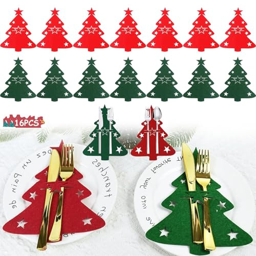 YITONGFU Christmas Table Decorations,16 Pcs Portacubiertos Fieltro Navideño,Cestas para Cubiertos de Fieltro Navideño, Navidad Titulares de Cubiertos,para la Decoración de la Mesa de Navidad