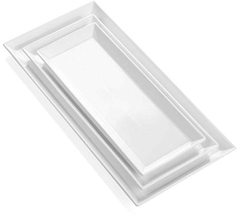 Sweese Serving Platter, 15.5/13.8/11.7 Inch Rectangle Porcelain Serving Trays, Serving Dishes for Entertaining, White Platters for Serving Food Party, Turkey Platter for Thanksgiving, Set of 3