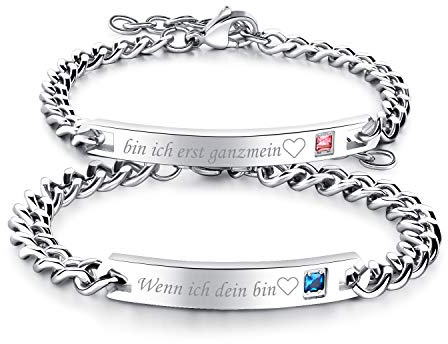 Flongo Partnerarmband BFF kedjor vänskapsarmband för 2 presentidéer par armband armring silver pansarkedja partnerarmband med gravering för män, kvinnor rostfritt stål When I am Your Bin, I am, 16 cm,
