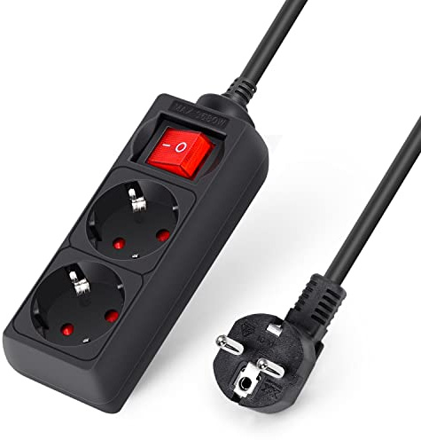 Aigostar-Multiprise 2 Prises avec Interrupteur Parasurtenseur Parafoudre câble 3 m Noir 3680w