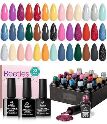 beetles Gel Polish Gel Nail Set 20 Colors with 3Pcs Base Top Coat California Sunset Collection Winter Milky White Sparkle Glitter Gel Polish Soak off Uv Manicure Kit