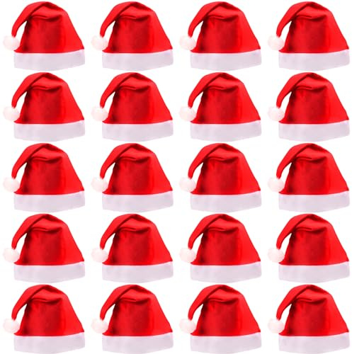 NINGESHOP 20 Pieces Bonnet Noel, Chapeau de Père Noël Adultes en Feutre, Confortable, Chapeau Rouge, Décoration pour Fête de Noël, Jeux de Rôle