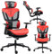 Bürostuhl in modernem Racing-Design ergonomischer Gaming Schreibtischstuhl mit Nacken- und Lordosenstütze komfortabler Sessel mit atmungsaktiver Netzrückenlehne und Wippfunktion, Farbe:Schwarz/Rot