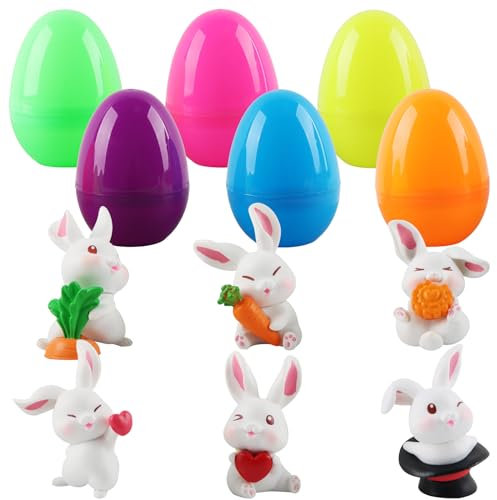 dellyy Figuras de Liebre y Conejos Miniaturas, Accesorios Jardin Miniatura Pascua, 6 Huevos de Pascua, Decoracion Conejito para DIY Bonsai Garden Cake Escritorio Deko