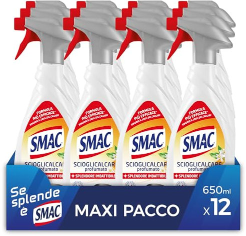 Smac - Sgrassatore Scioglicalcare Profumato, Detergente Spray Multisuperficie con Azione Anticalcare, Splendore Imbattibile, 650 ml x 12 Pezzi