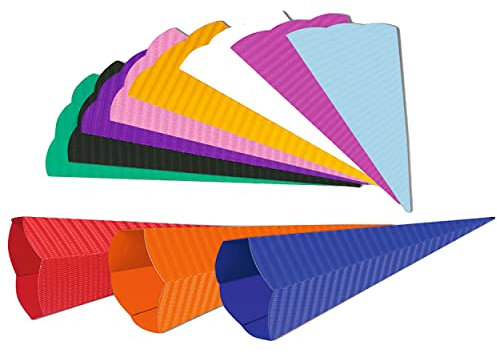 alles-meine.de GmbH Zuckertüte - Rohling aus 3-D Wellpappe - blau/dunkelblau - 33-100 cm - Größe wählbar - mit/ohne Kunststoff Spitze - Schultüte zum selber Basteln - 6 eck..