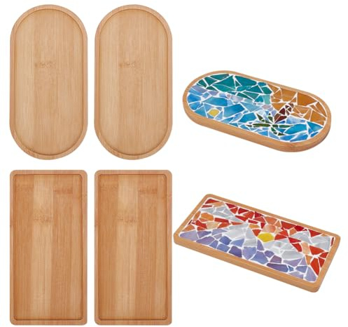 WEBEEDY Wooden Blank Base Trays Mosaic Bamboo Coasters Drinking Cup Coaster DIY Fillable Mosaic Plate Ornaments for Home Decor Living Room Countertop Mosaics Making Crafts(Set of 4)