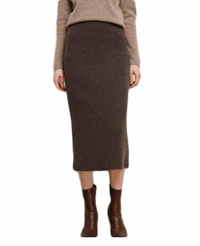 PanpanBox Damen Strickrock Business Bleistiftrock Lange Wickelrock Frauen Elegant Midi Taillenrock Stretch Wadenlang Frühling Herbst (DE/NL/SE/PL, Alphanumerisch, XL, Regular, Regular, Dunkelbraun)