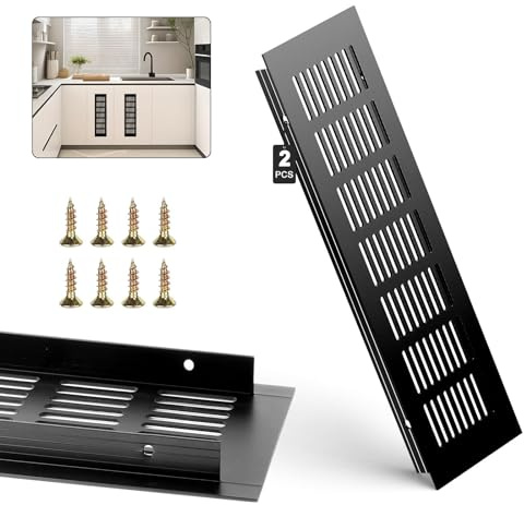 TXXATX 2 stycken ventilationsgaller 30 x 8 cm aluminium ventilationsgaller svart ventilationsgaller ventilationsgaller rektangulärt luftgaller för ventilation av skoskåp, skåp badrum kök sovrum