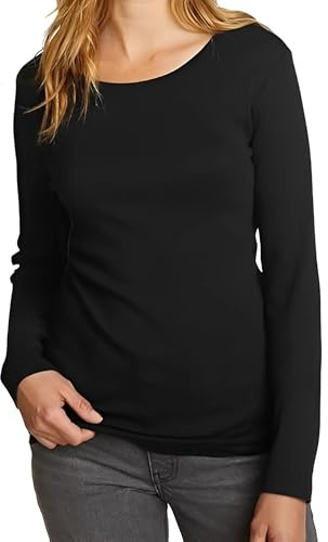 harlogistics Womens Plain Long Sleeve Round Neck Top Tshirt - Stylish Fit T-Shirt for Girls - Casual Wear - Basic Womens Stretch T-Shirt - Basic Stretchable Tees (Black, M-L)