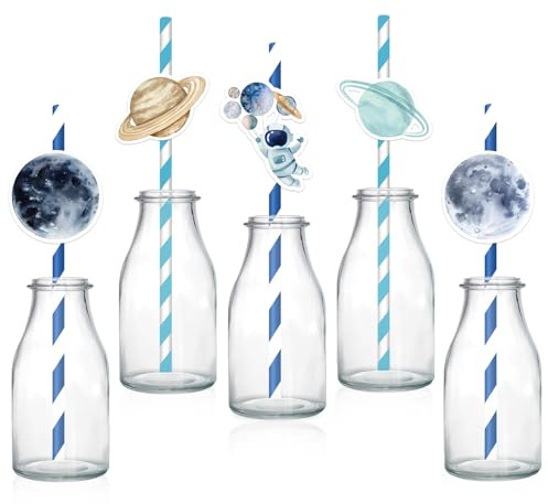 50 st utrymmespartysugrör, planetfest papperssugrör yttre rymden sugrör festgåvor galax astronaut födelsedagsfest tillbehör rymd tema fest dekorationer för pojkar födelsedag baby shower