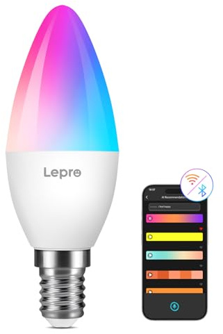Lepro AI Smart Bulb E14, Music Sync Bluetooth & WiFi Bulb, Voice Control Screw Bulb, Personalized AI Lighting Designer, Color Changing Candle Bulb, Work with Alexa & Google Assistant