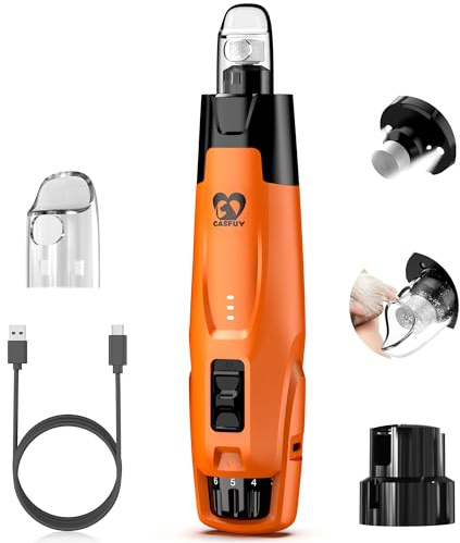 Casfuy Smart 6-Speed Dog Nail Grinder - 50% More Power Pet Nail Grinder with 2 LED Lights Quiet Rechargeable Electric Dog Nail Trimmers File Toenail Grinder for Large Medium Small Dogs & Cats