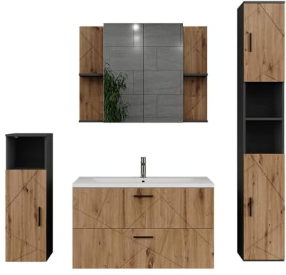 Vicco Ensemble de Meubles de Salle de Bains Irma, Anthracite, 100 cm, composé de Meuble sous-lavabo, lavabo, Armoire Murale, Colonne et Demi-Colonne