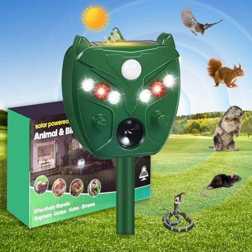 Fancysky Repellente per Gatti Ultrasuoni e Flash LED,5 Modalità,Impermeabile IP44,Repellente per Volpi Alimentato a Energia Solare,Può Allontanare Gatti, Uccelli,Topi e Volpi dal Cortile