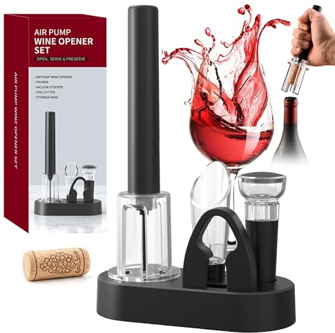 FBBULES Lufttryck Vinflasköppnare Set, Inkluderar Luftpump Vinöppnare, Folieskärare, Vinstoppare, Hällpip & Sockel, Professionell Funktionell, Idealiskt Present till Vinälskare Jul Födelsedag