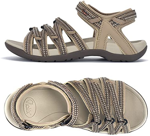 Viakix Womens Sport Sandal – Comfortable Athletic Stylish Hiking Shoes, with Arch Support, Outdoors, Walking, Water, River, Trekking, Sandstone 9