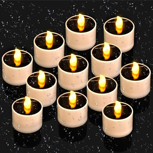 Kasanni Velas de té LED solares para exteriores, Impermeables Velas solares parpadeantes, Velas LED Solares Efecto Llama Recargables