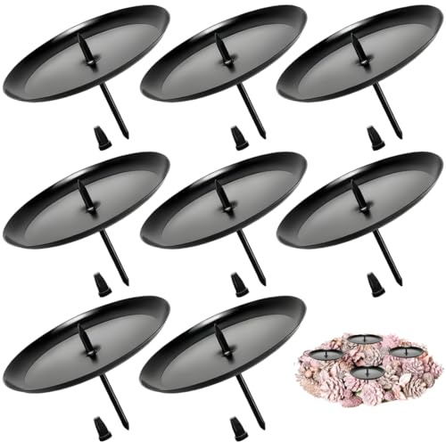 Portacandele Corona dell'Avvento - Set da 8 in Metallo Robusto con Puntale di Sicurezza | Supporto per Candele Ideale per Decorazioni Natalizie e Fai da Te, Ø 6cm Nero