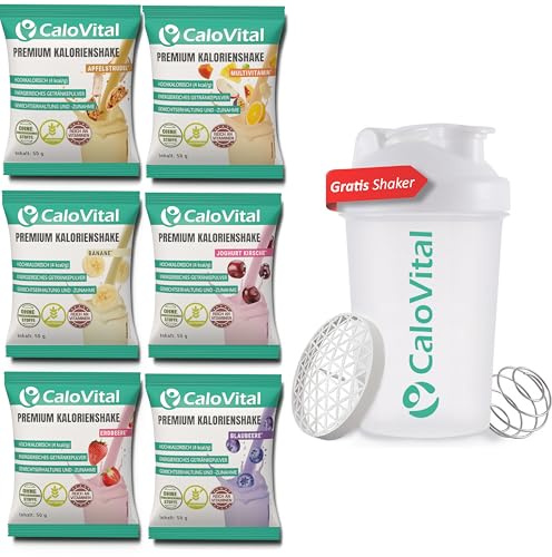 CaloVital como alimento acumulativo con bajo peso | Beber alimentos altos en calorías para ganar peso rápido | Weight Gainer [PAQUETE DE PRUEBA INCL. FREE SHAKER] Paquete de 6 Frutas, 50 g de polvo