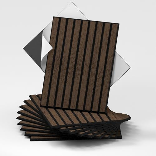 WADILE Peel and Stick Wood Slat Wall Panels 11.8 x 15.7 Decorative Acoustic Panels, Soundproof PVC Slatted Wall Panels for Living Room Bedroom Accent Wall, 8 Pack