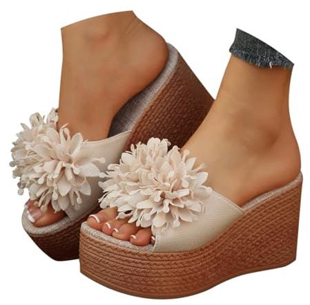 Kilklack sandaler dam, kilsandaletter dam, platå, sommarsandaler med blommor, slip-on, utomhussandaler, Chunky fritidssandaler, espadriller sandaler, lätta strandsandaler