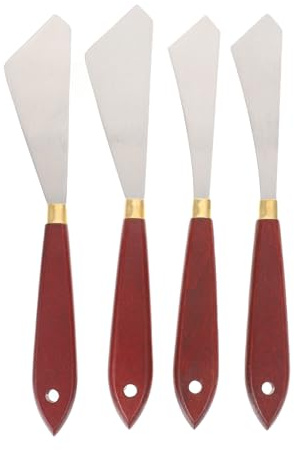 UKCOCO in Legno in Acciaio Inossidabile per Pittura Set di 4 Spatole Manico Ergonomico Strumenti Portatili per Pittura ad Olio e Acrilica per Studenti e Insegnanti