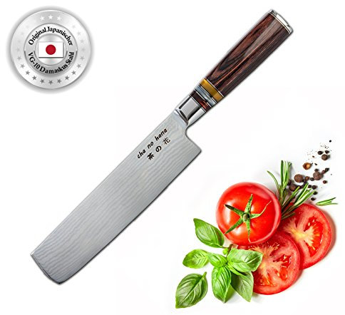 Couteau Nakiri ChaNoHana Damas avec manche décoratif Pakka | Lame en acier damassé VG10 18,5 cm 67 couches | Couteau à légumes | Couteau de cuisine | Couteau de chef | Couteau japonais