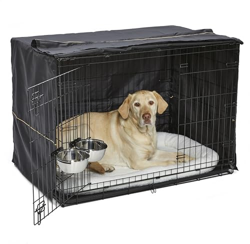 MidWest Homes for Pets - Kit di base iCrate a doppia porta, 106 cm, per cani di taglia grande, include gabbia, cuccia per animali domestici, 2 ciotole e copertura per la privacy