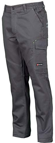 CHEMAGLIETTE! Pantaloni da Lavoro in Cotone 100% Multi Stagione Vestibilità Regular Tasche Laterali Portametro Bande Reflex, Colore: Smoke, Taglia: M
