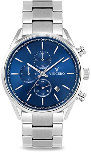 Vincero Luxury Chrono S Herren Armbanduhr - 40mm Chronograph Uhr Stahlband - Japanisches Quarz Uhrwerk (Blau Stahl)