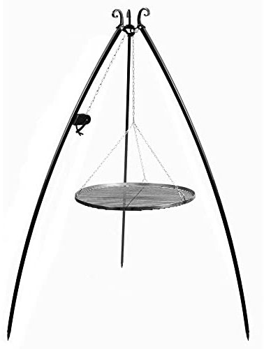 Cook King Grille de Barbecue 3 Pieds en Acier Noir Massif 200 cm et manivelle 80 cm