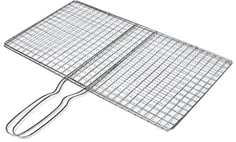 joyMerit Grillkorb Fischbräter, Grill Fischhalter Gemüsekorb Burger Grillwender, mit Griff, aus Edelstahl - L