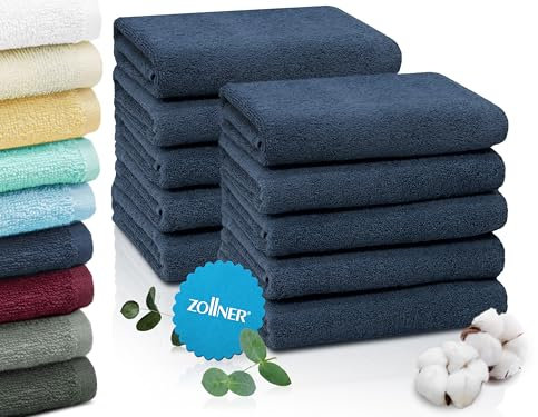 ZOLLNER 10er Set Handtücher in 50x100 cm - saugstarke und weiche Duschtücher in dunkelblau - mit praktischem Aufhänger - waschbar bis 60°C - Baumwolle - Hotelqualität