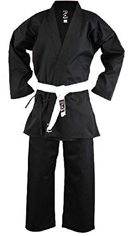 Playwell Karate svart 100 % bomull medelvikt 237 ml uniform (gratis vitt bälte) – ny (2/150 cm)