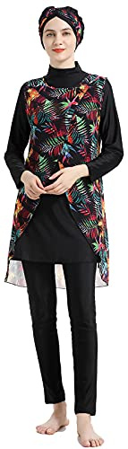WOWDECOR Muslimska badkläder för kvinnor blommig blygsamhet baddräkt islamisk hijab burkini strandkläder tankini baddräkt, Svart, 4XL